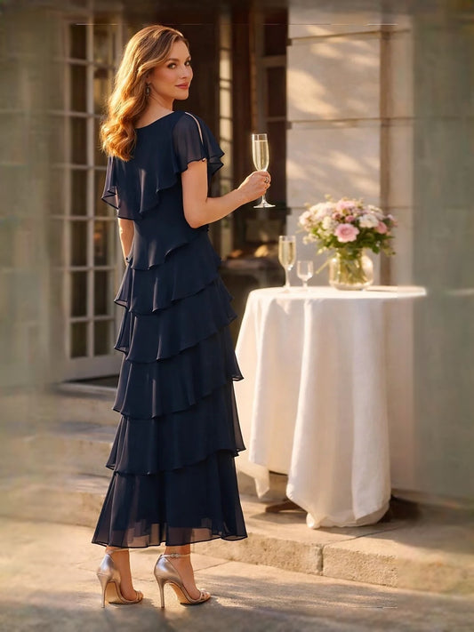 Navy Blue floor-length mother of the bride dress, alternate view showing the bodice and skirt