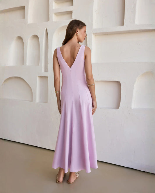 sleeveless satin a-line maxi bridesmaid dress - image 2