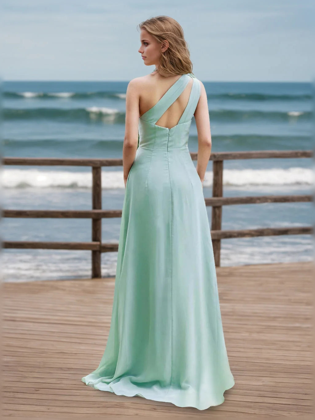 Dusty Sage floor-length bridesmaid dress, alternate view showing the bodice and skirt