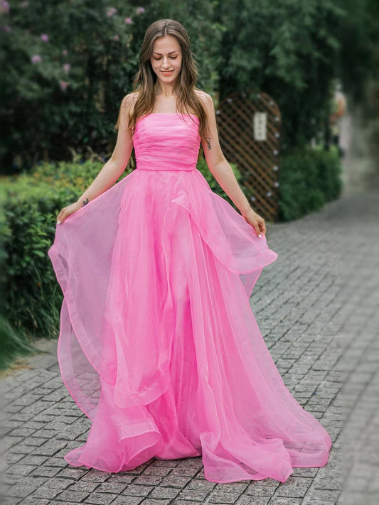 Hot Pink floor-length prom dress, alternate view showing the bodice and skirt