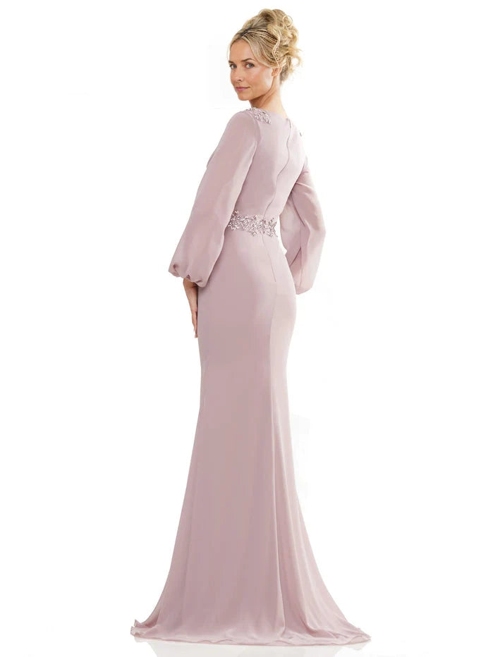 Mauve floor-length mother of the bride dress, alternate view showing the bodice and skirt