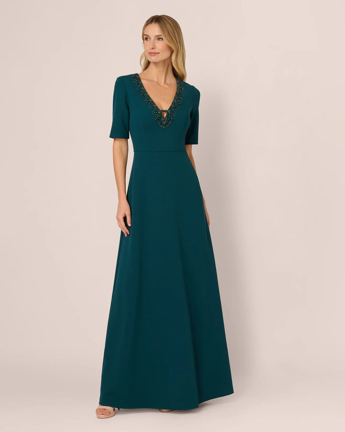 short-sleeve a-line maxi mother of the bride dress - image 2