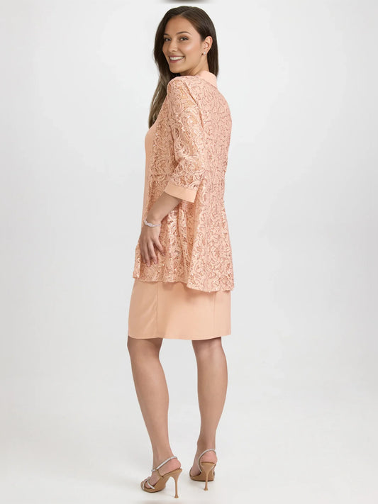 Pearl Pink midi mother of the bride dress, alternate view showing the bodice and skirt