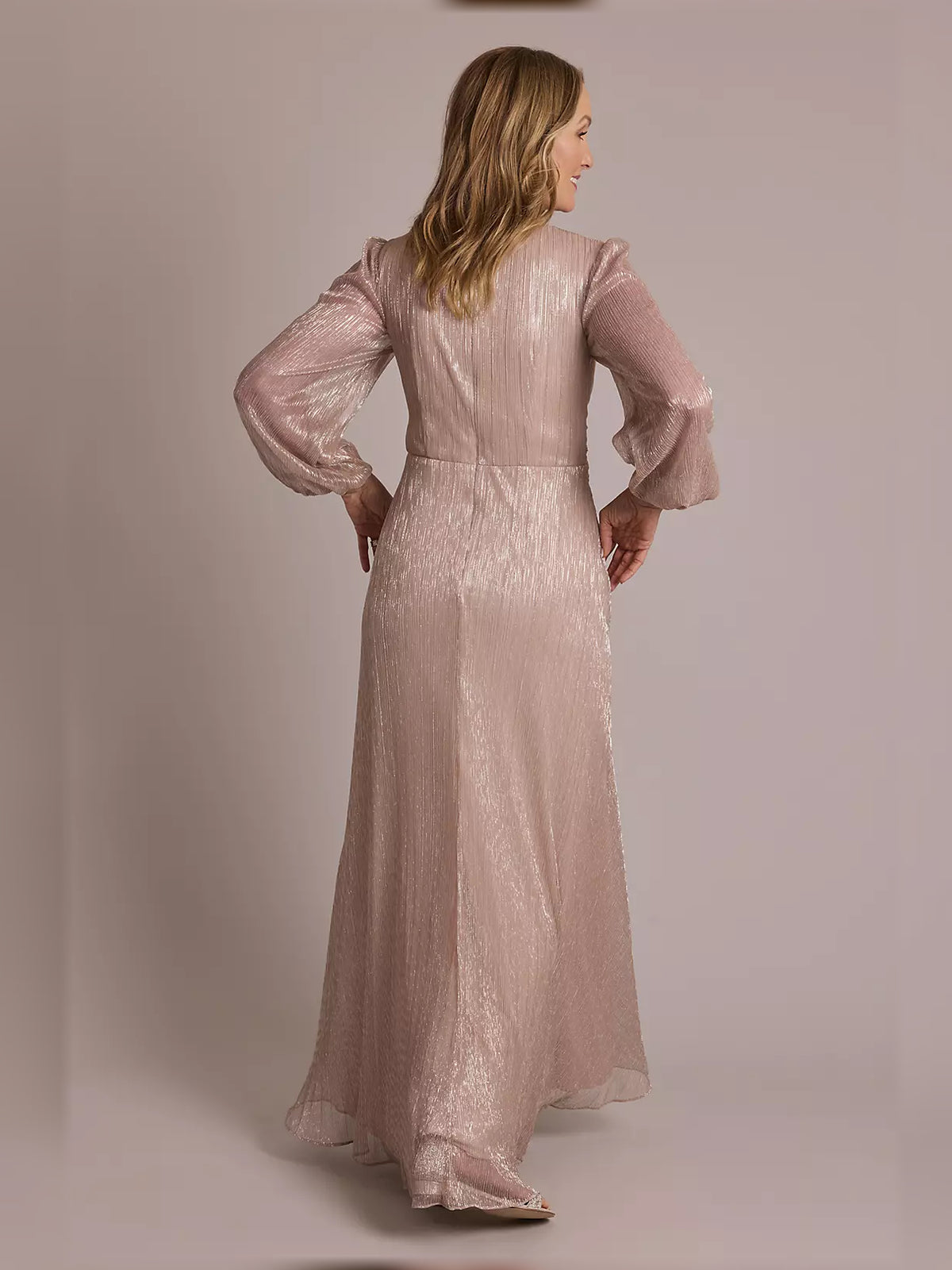 Rose Gold floor-length mother of the bride dress, alternate view showing the bodice and skirt