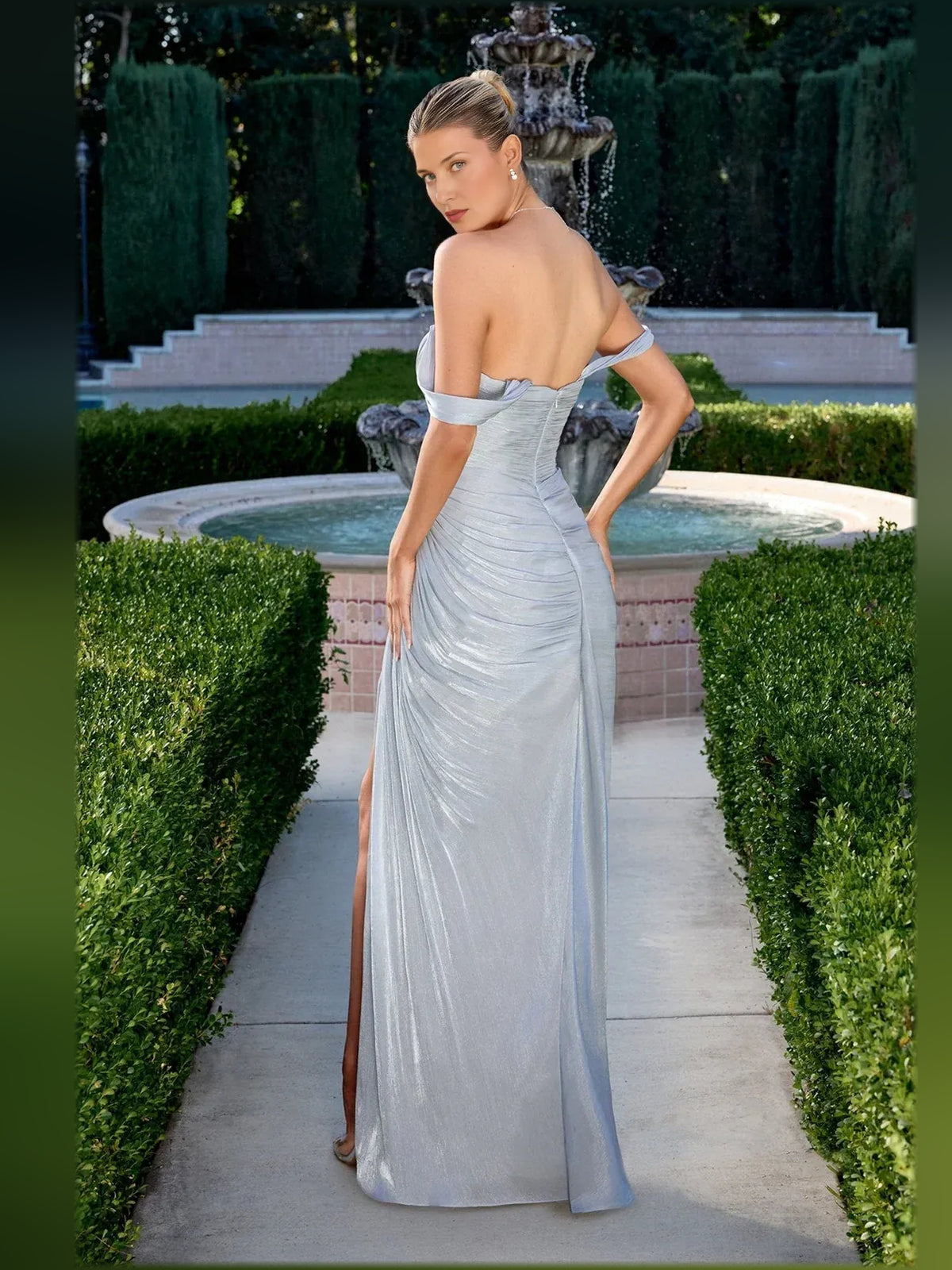 Light Gray mermaid floor-length formal dress with skirt slit, alternate view