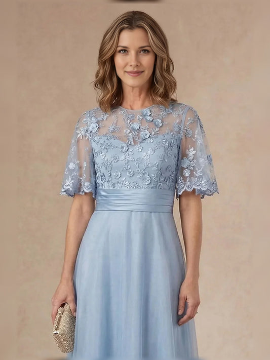 Light Blue short mother of the bride dress, alternate view showing the bodice and skirt