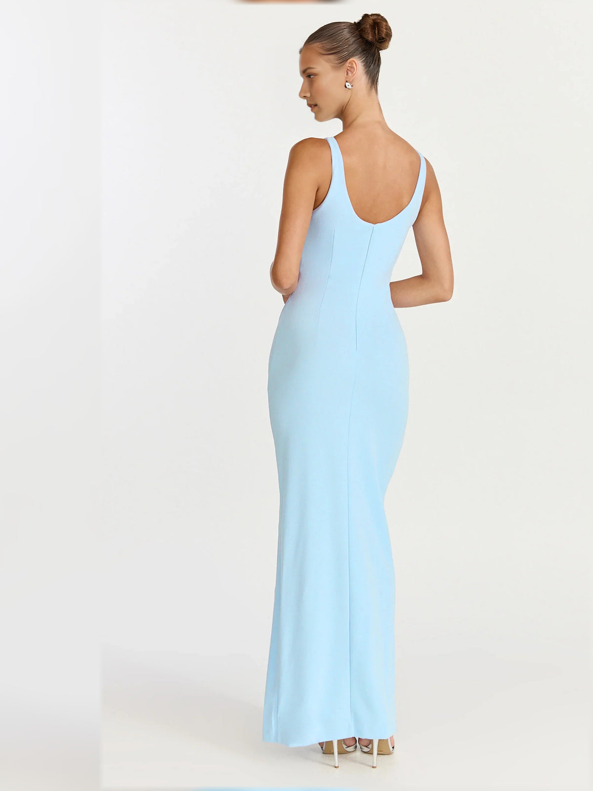 Light Blue sheath floor-length formal dress with skirt slit, alternate view