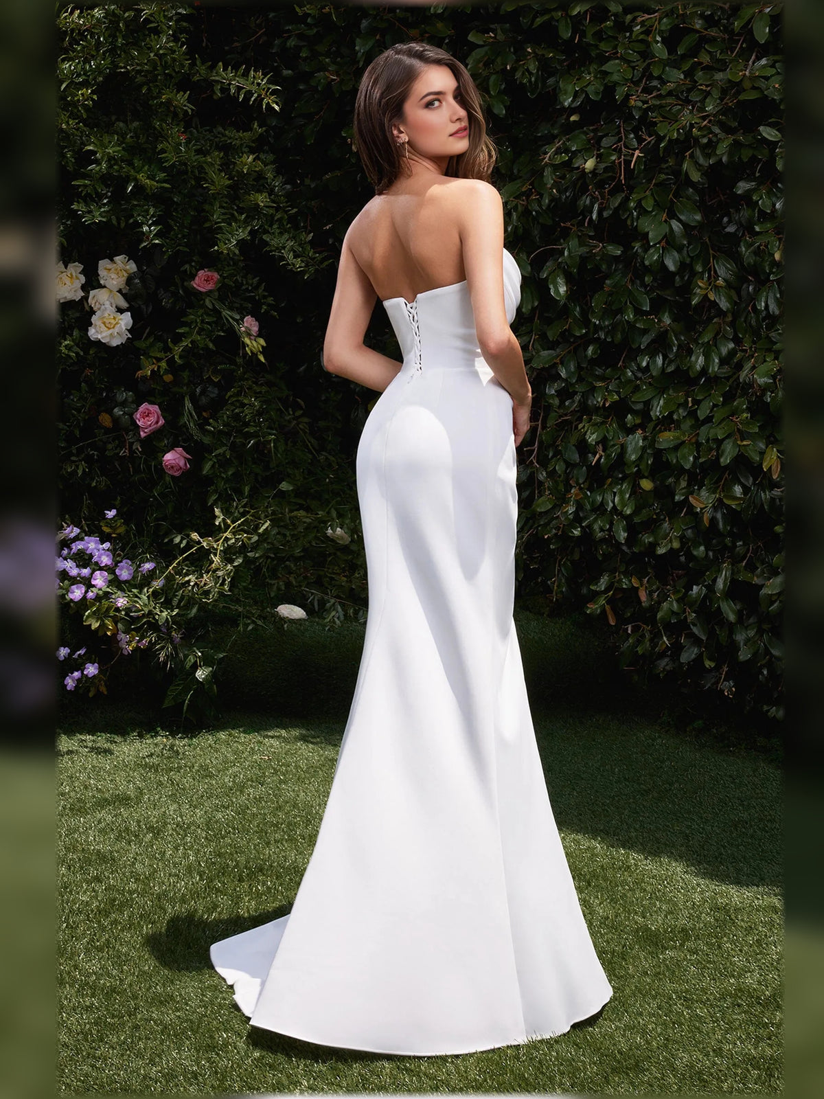 White mermaid floor-length formal dress with draping, alternate view