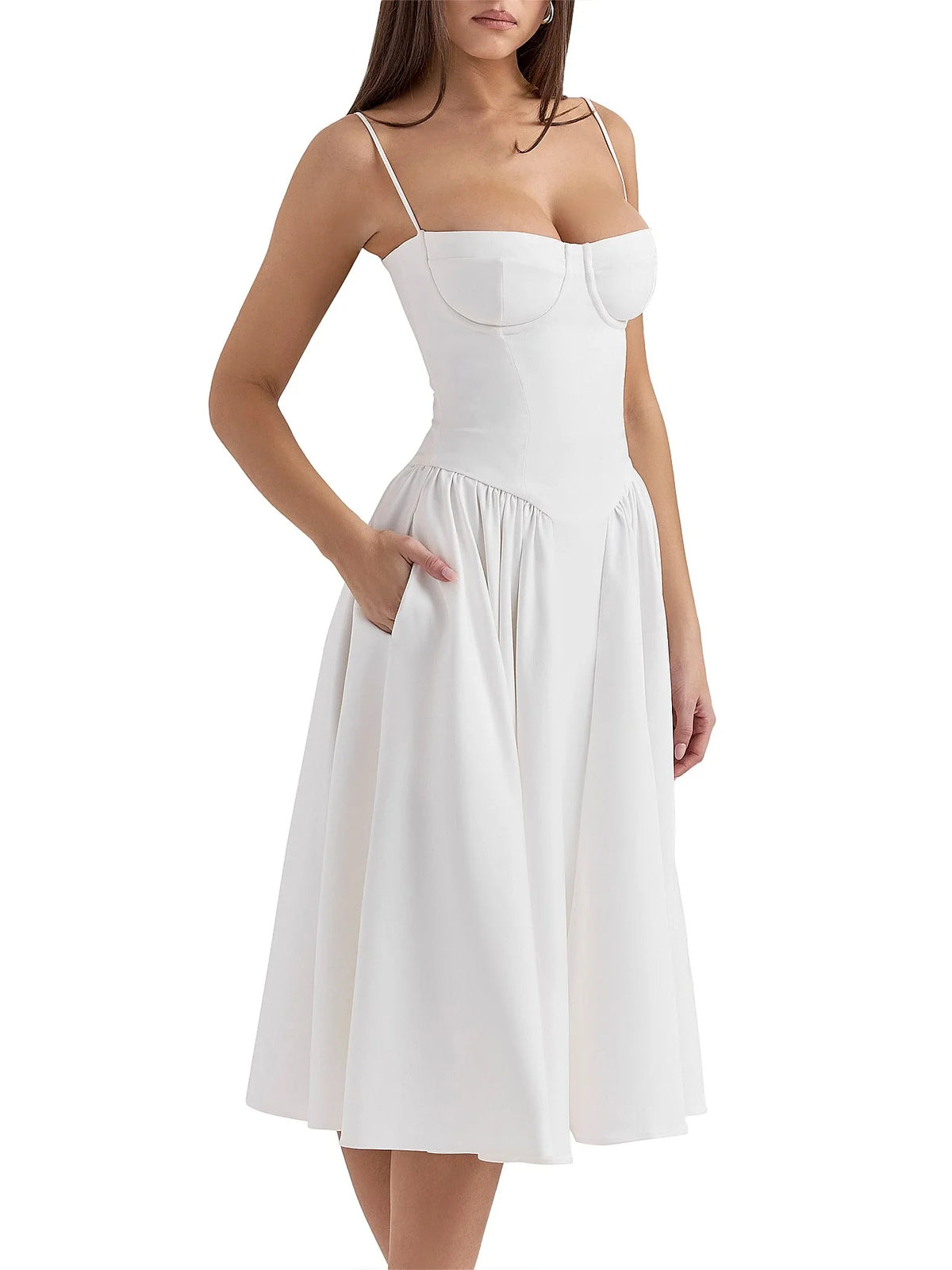 Ivory short homecoming dress, alternate view showing the bodice and skirt