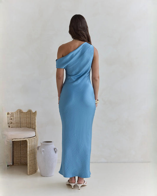 off-shoulder satin a-line maxi bridesmaid dress - image 2