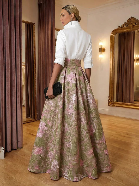 Pink&Green floor-length mother of the bride dress, alternate view showing the bodice and skirt