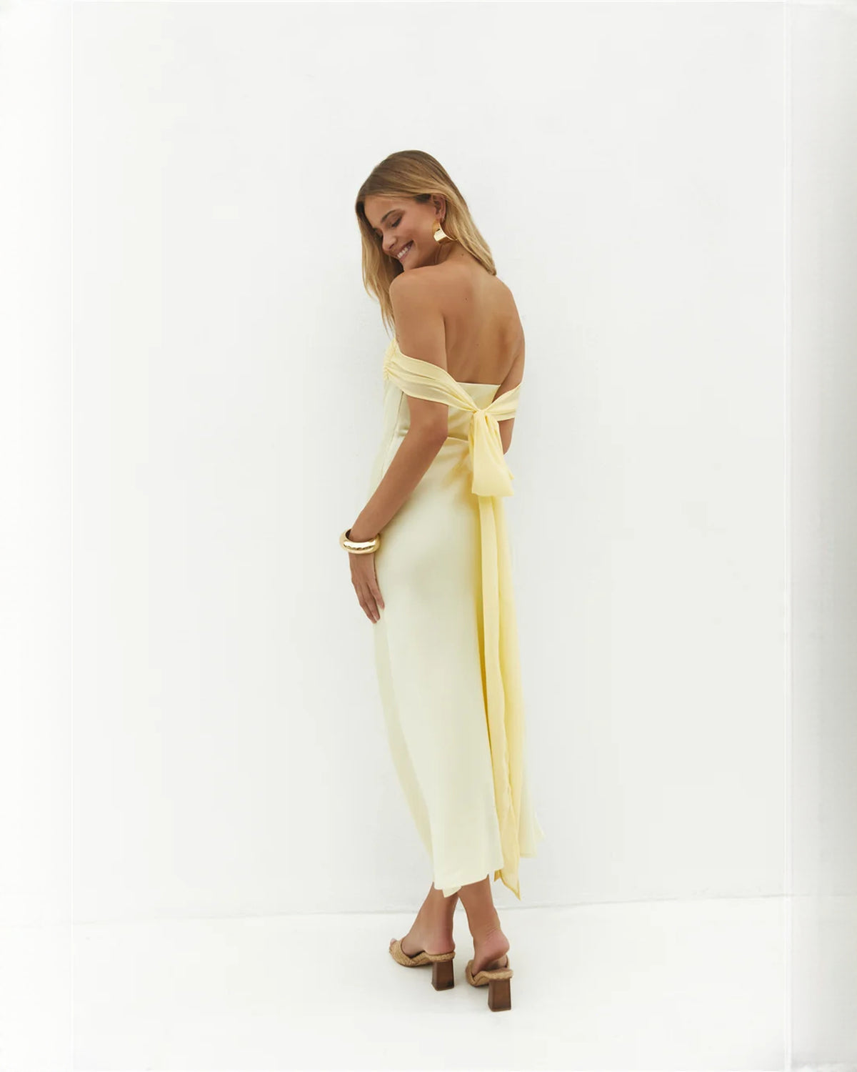 strapless satin a-line maxi bridesmaid dress - image 2