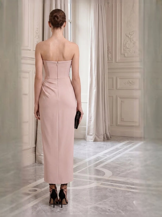 Dusty Rose midi mother of the bride dress, alternate view showing the bodice and skirt
