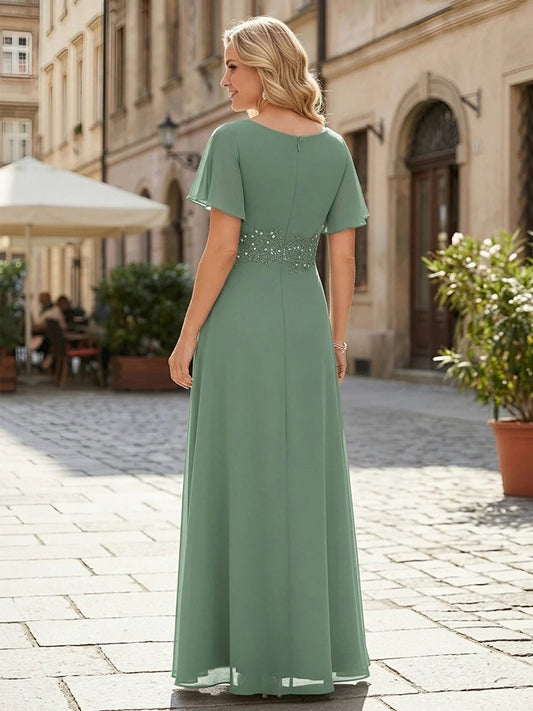 Emerald Green floor-length mother of the bride dress, alternate view showing the bodice and skirt