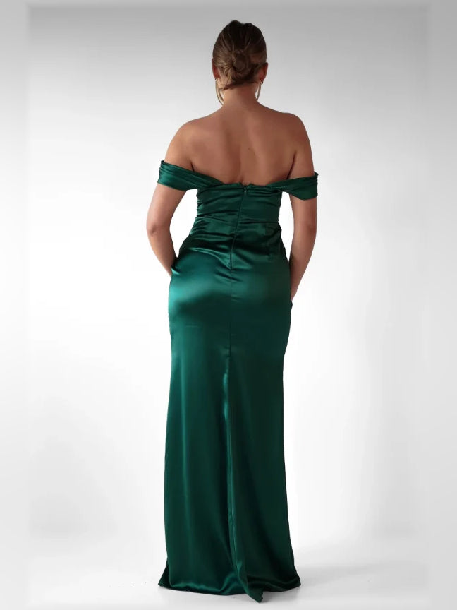 Peacock sheath floor-length formal dress with skirt slit, alternate view