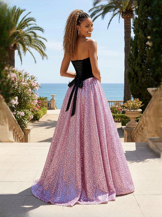 As Picture floor-length prom dress, back view showing the rear of the dress