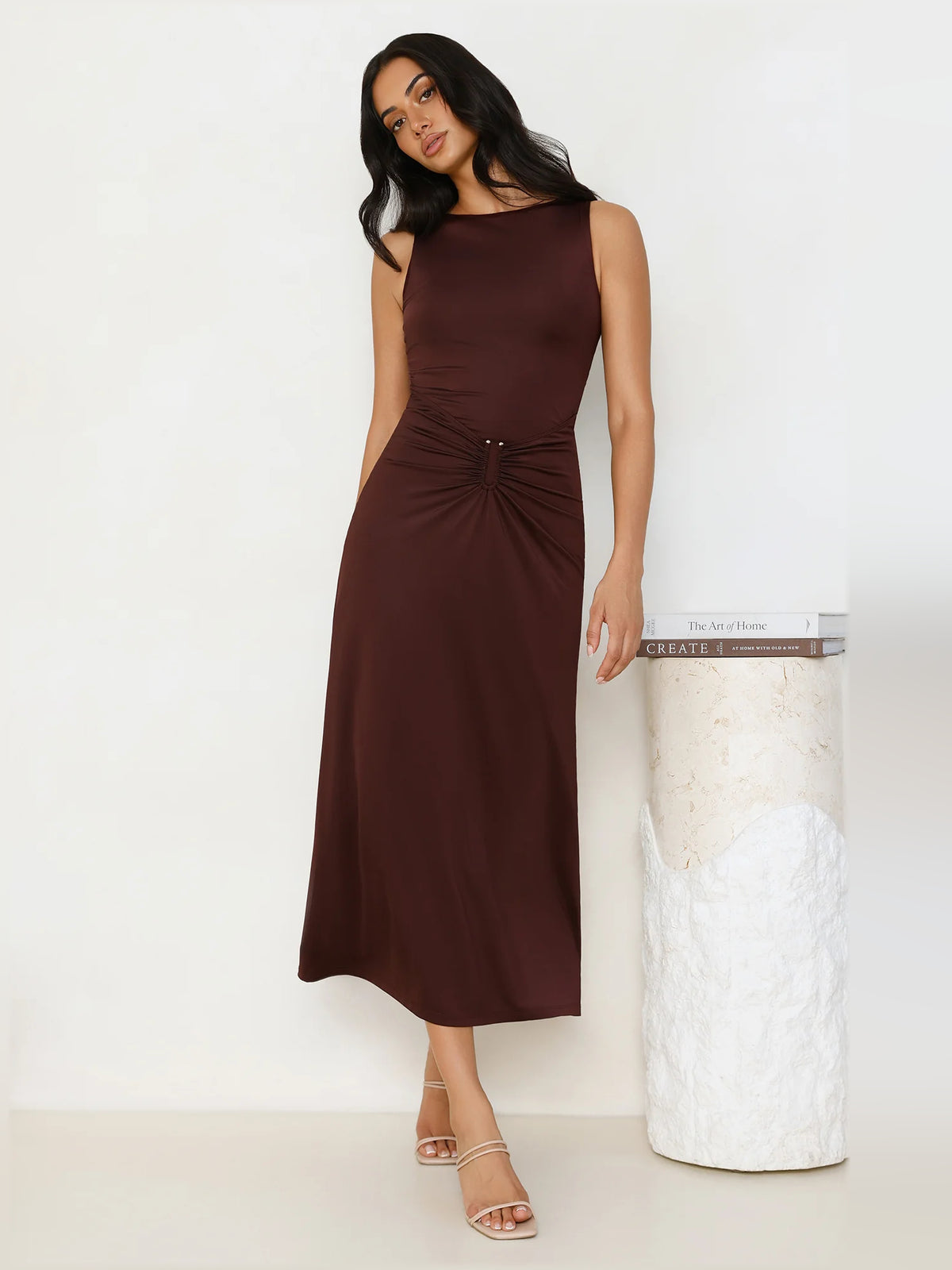 Chocolate midi formal dress, alternate view