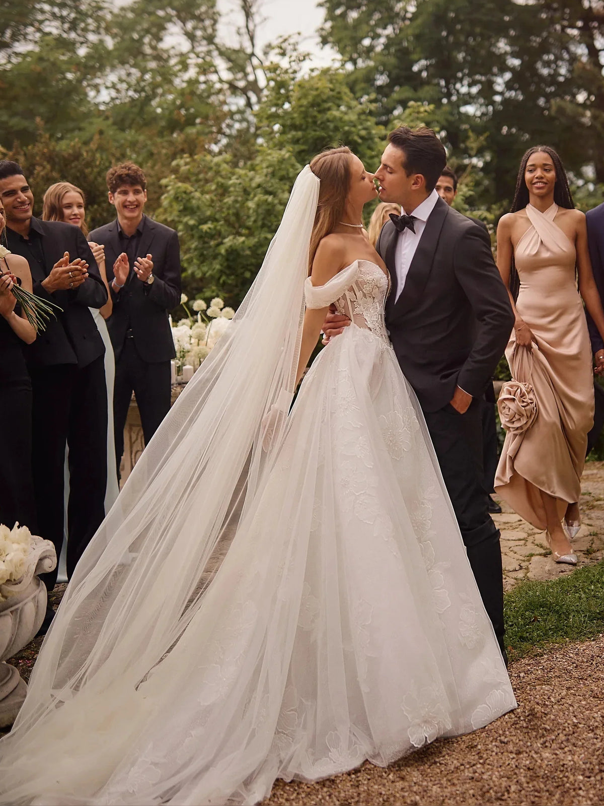 Ivory floor-length wedding dress, alternate view showing the bodice and skirt