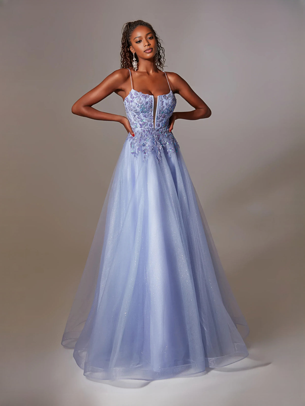 Light Blue floor-length prom dress, alternate view showing the bodice and skirt