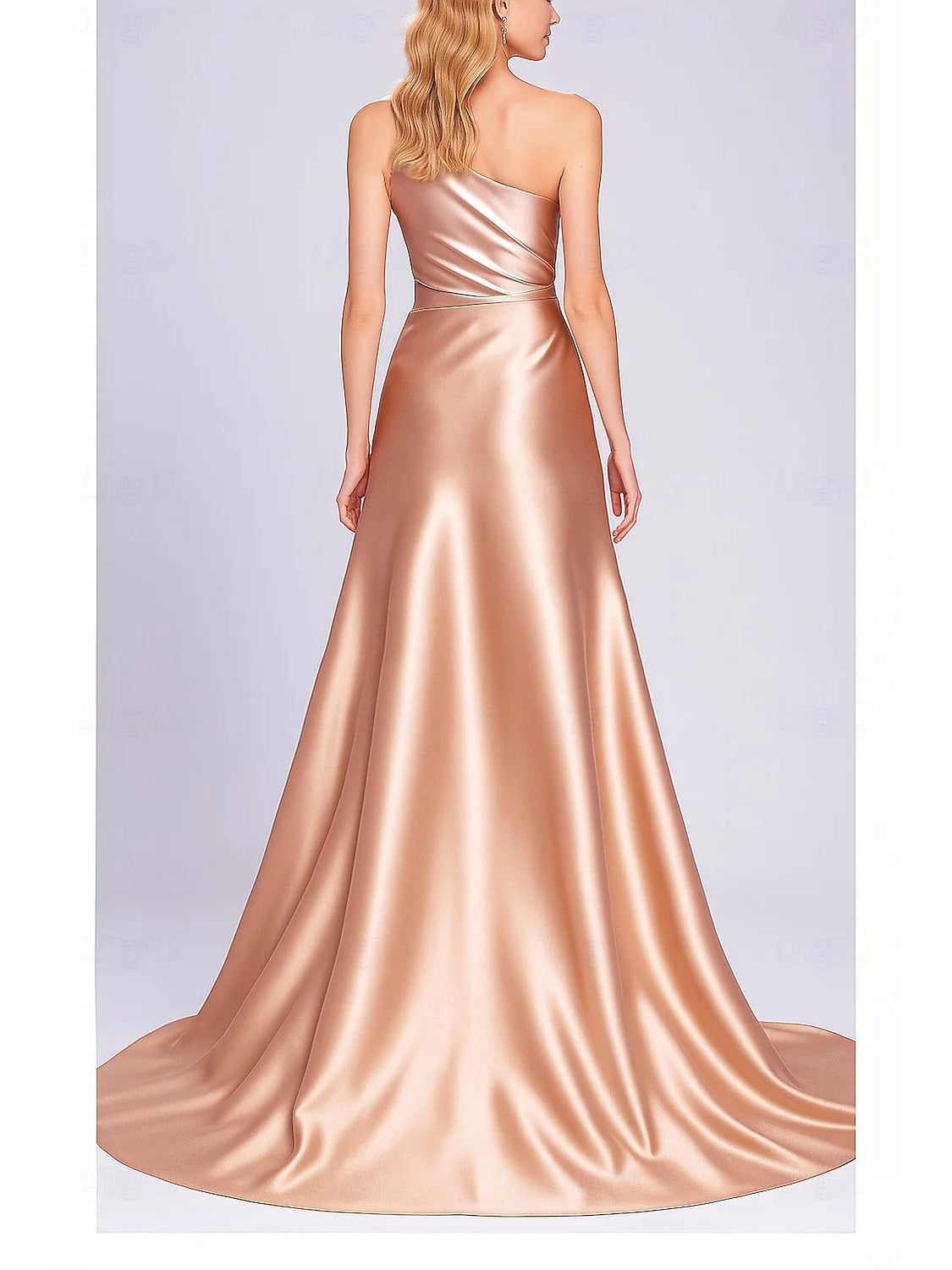 Blush Pink mermaid floor-length formal dress with draping, alternate view