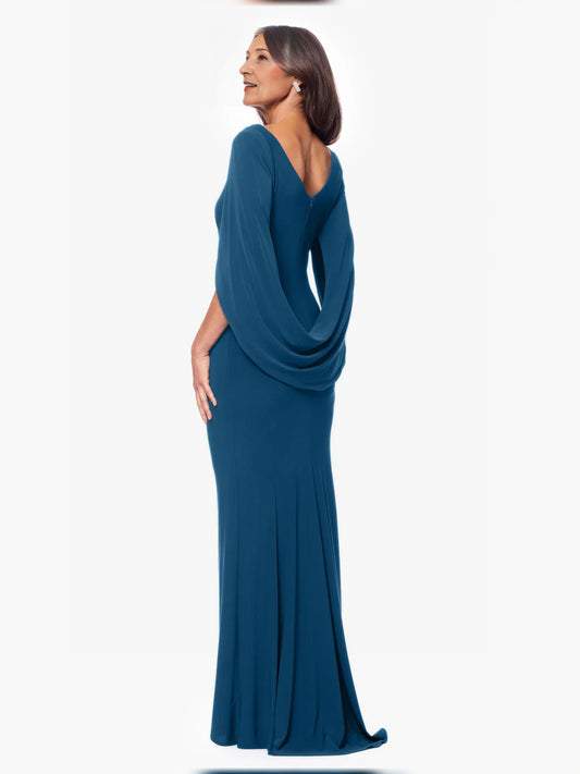Teal floor-length mother of the bride dress, alternate view showing the bodice and skirt