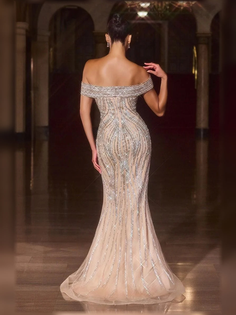 Champagne floor-length bridesmaid dress, alternate view showing the bodice and skirt