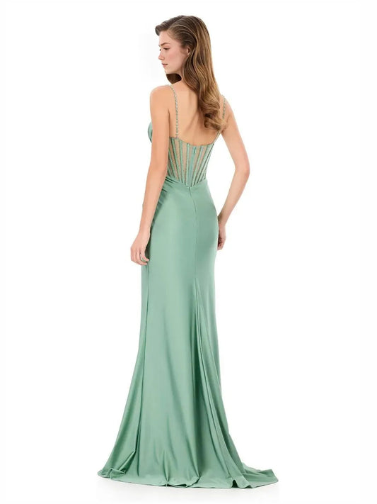 Dusty Sage mermaid floor-length formal dress with beading, alternate view