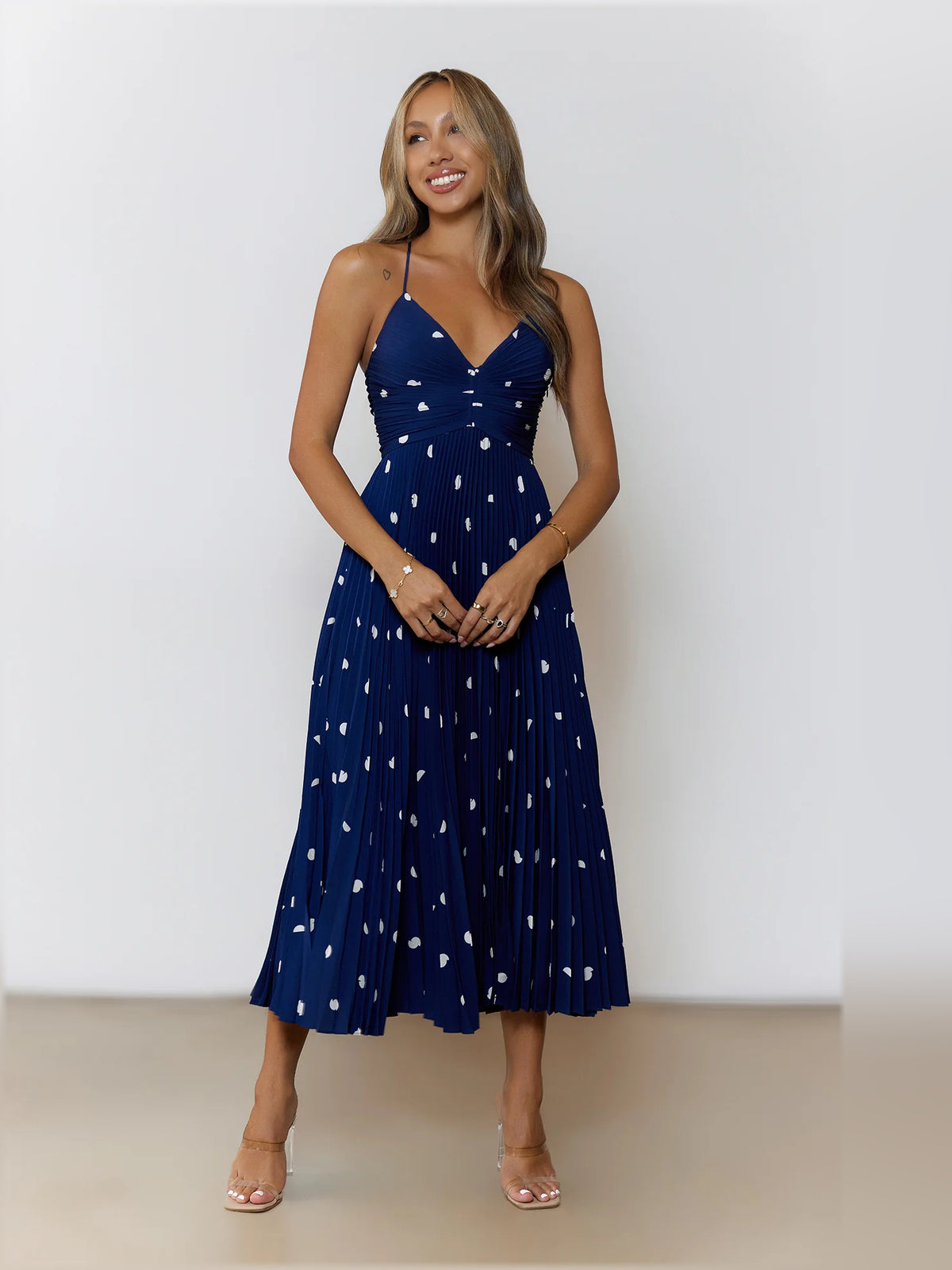 Navy midi formal dress, alternate view