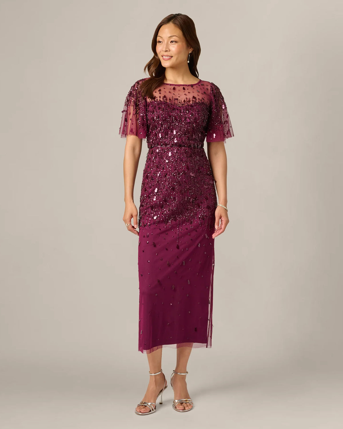 flutter-sleeve a-line midi mother of the bride dress - image 2