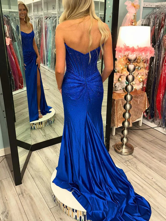 Royal Blue mermaid floor-length formal dress with beading, alternate view