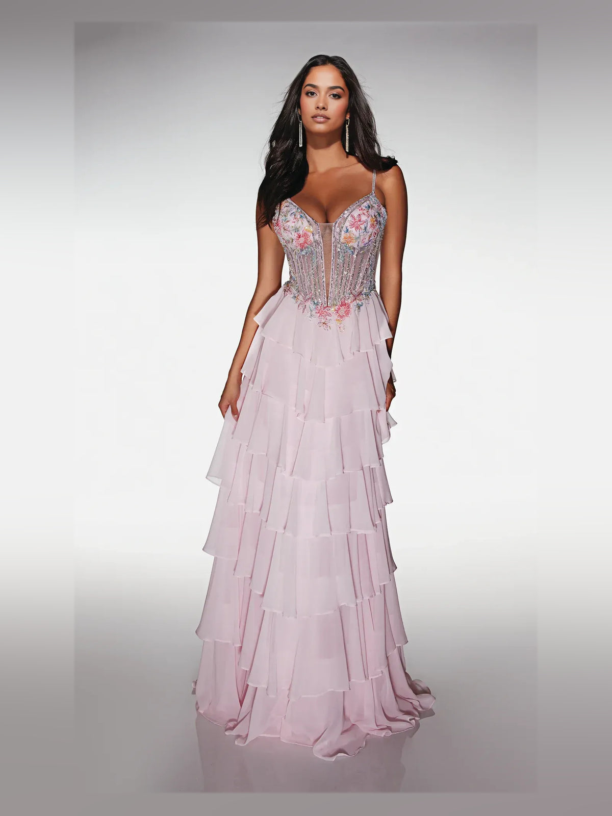 Blush Pink floor-length prom dress, alternate view showing the bodice and skirt
