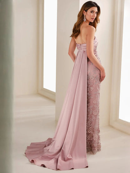 Dusty Rose mermaid floor-length formal dress with embroidery, alternate view