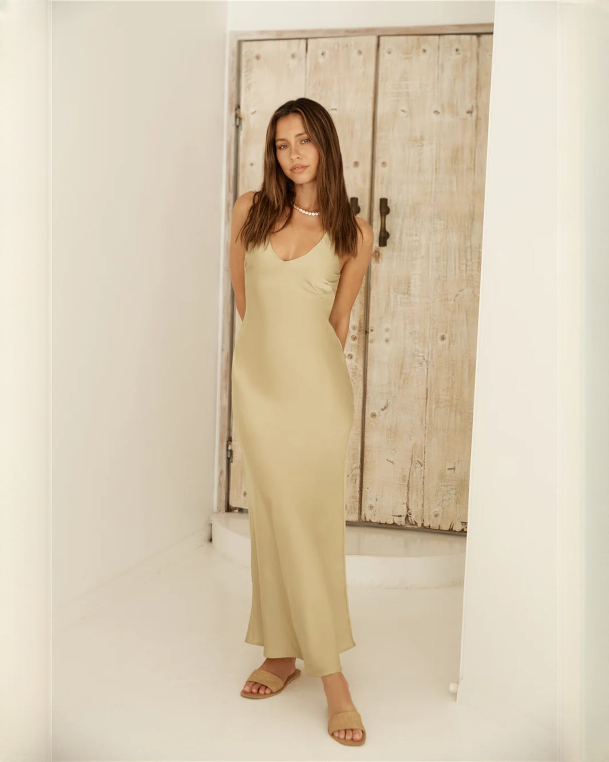 sleeveless satin a-line maxi bridesmaid dress - image 2