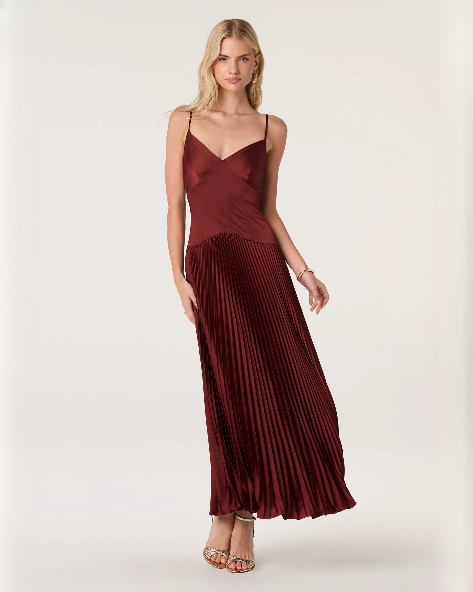 sleeveless satin a-line maxi bridesmaid dress - image 2