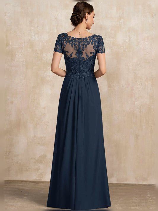 Dark Navy floor-length mother of the bride dress, alternate view showing the bodice and skirt