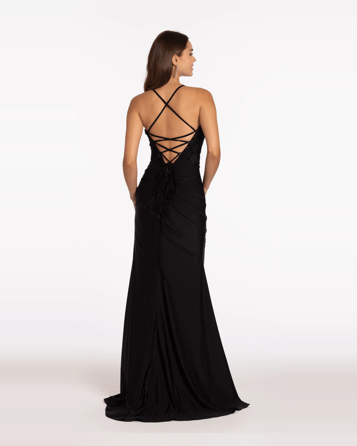 scoop neck trumpet maxi prom dress - image 2