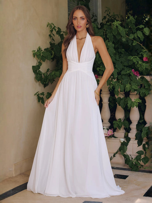 Ivory floor-length wedding dress, alternate view showing the bodice and skirt