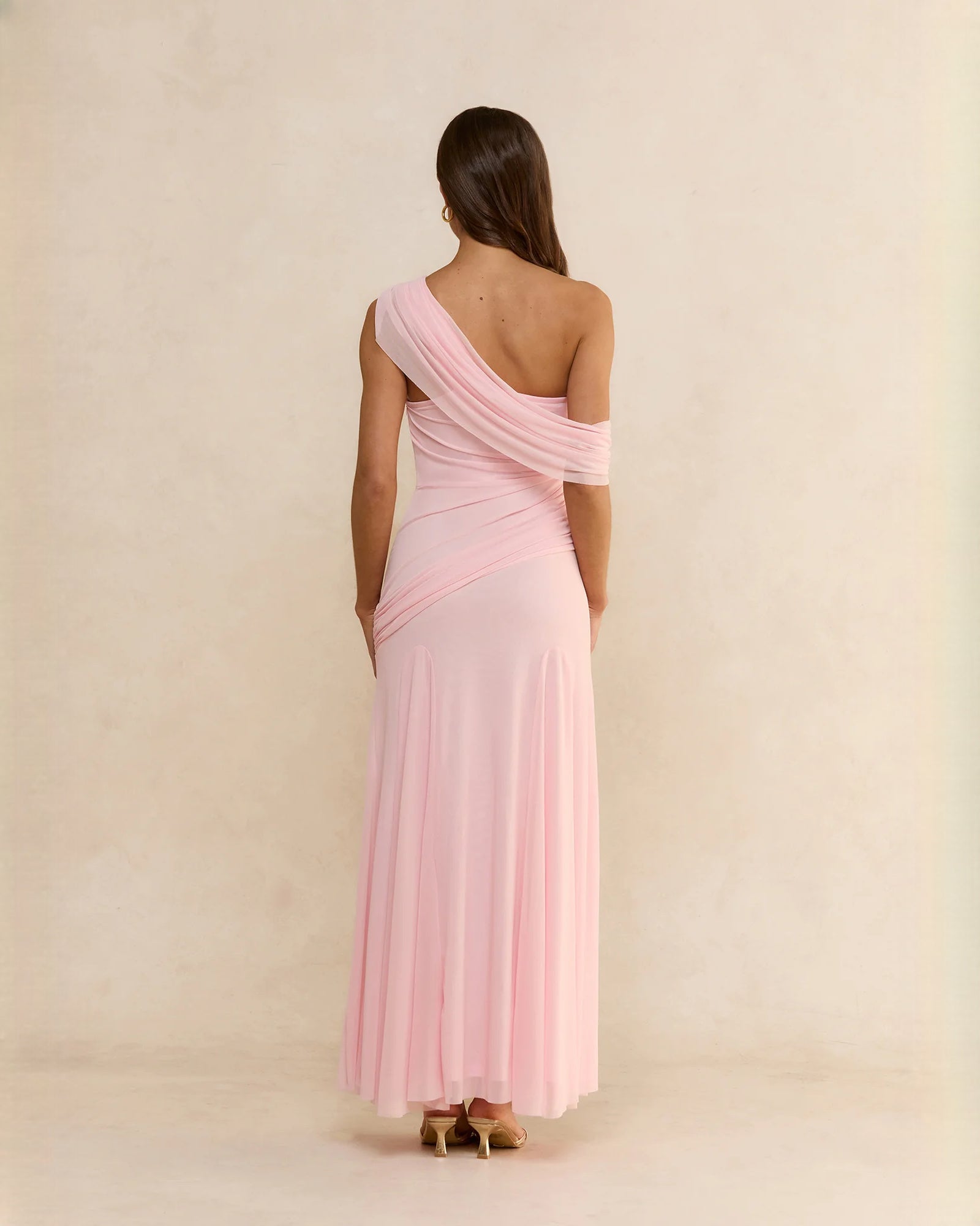 off-shoulder satin a-line maxi bridesmaid dress - image 2