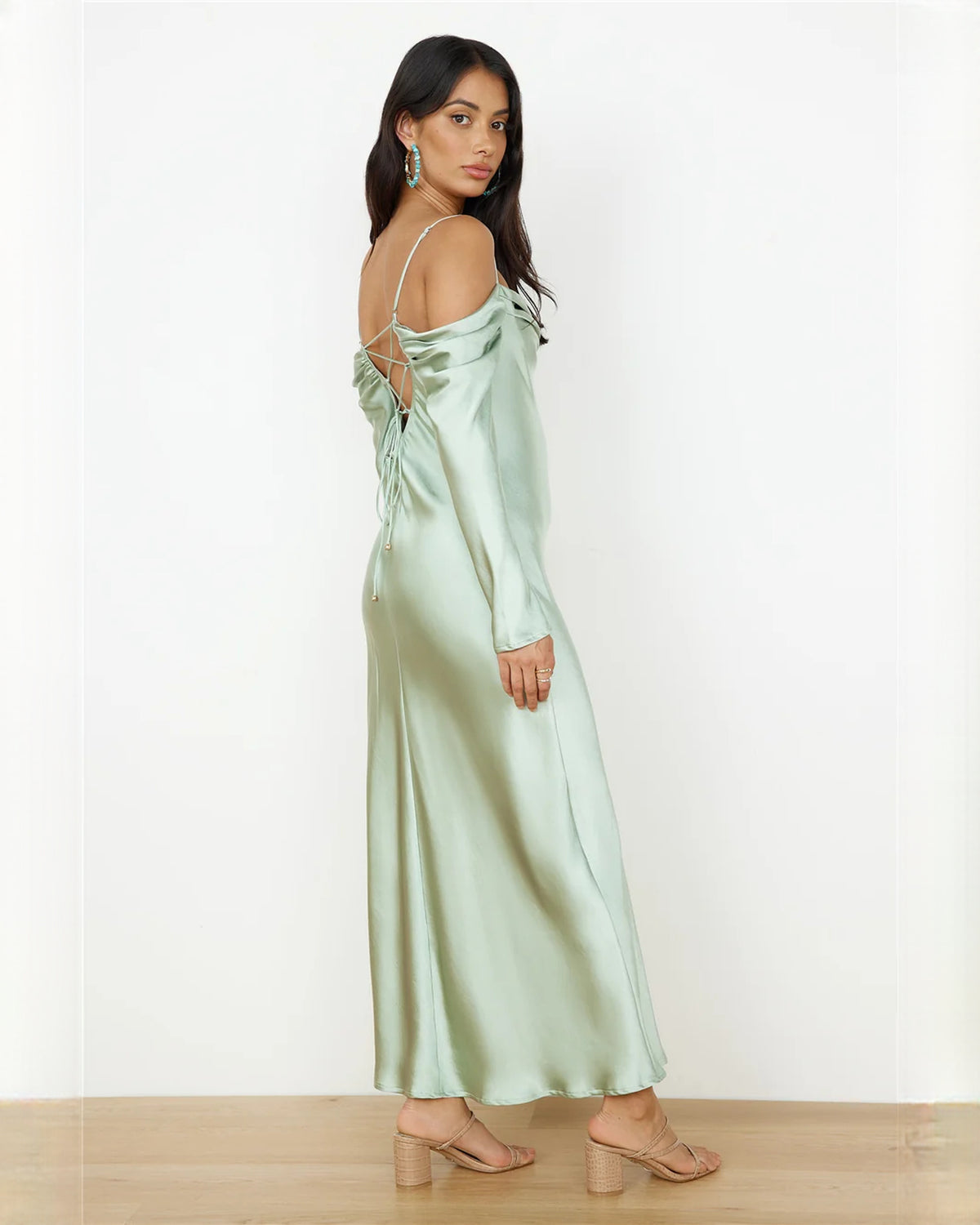sleeveless satin a-line maxi bridesmaid dress - image 2