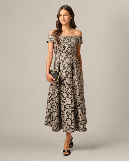 off-shoulder a-line maxi mother of the bride dress - image 2