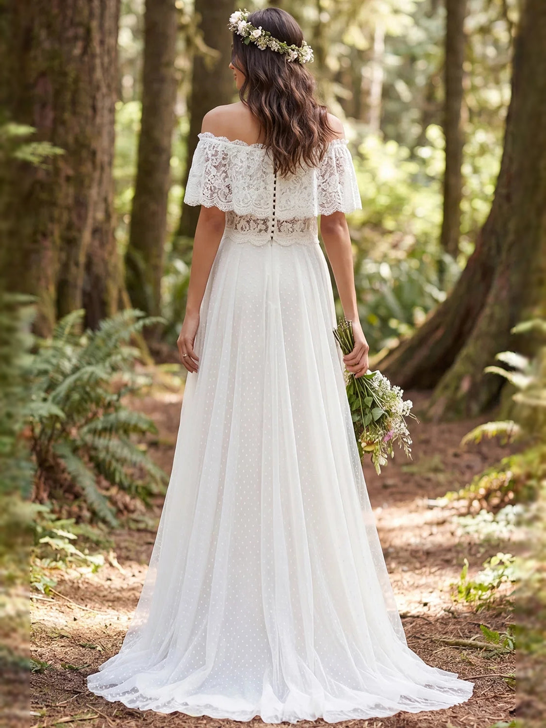 Ivory floor-length wedding dress, alternate view showing the bodice and skirt
