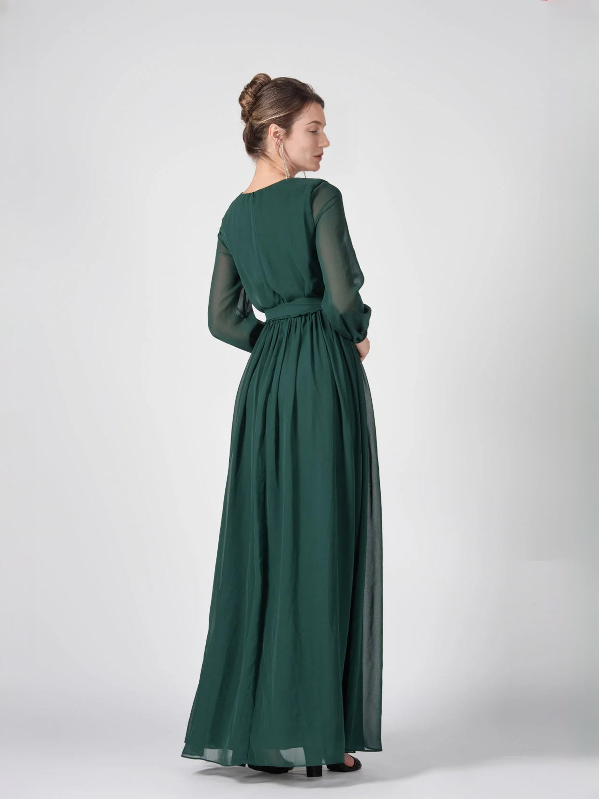 Dark Green floor-length bridesmaid dress, alternate view showing the bodice and skirt