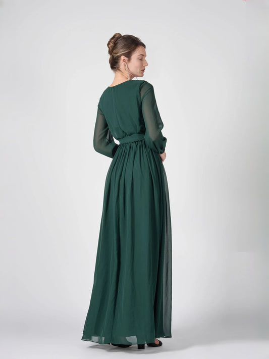 Dark Green floor-length bridesmaid dress, alternate view showing the bodice and skirt
