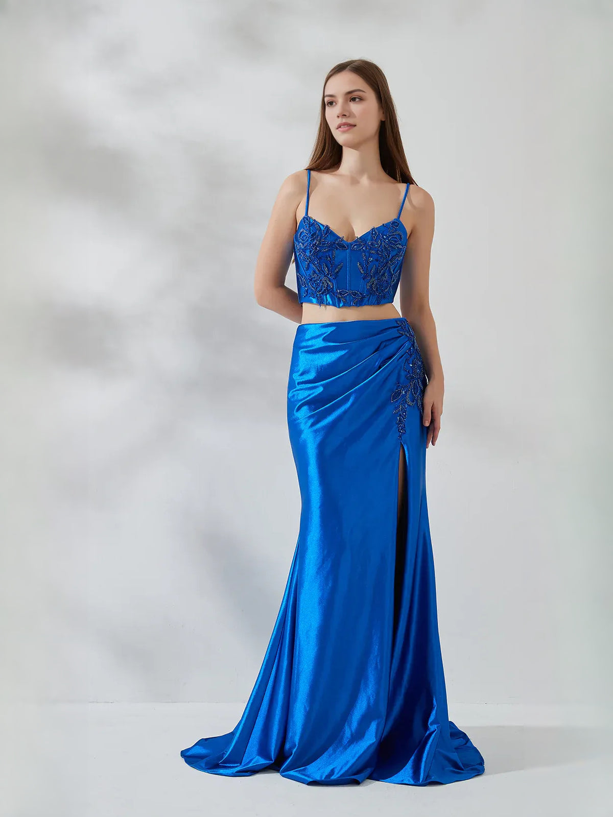 Cobalt Blue floor-length prom dress, alternate view showing the bodice and skirt