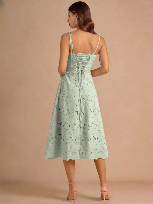Dusty Sage midi bridesmaid dress, alternate view showing the bodice and skirt