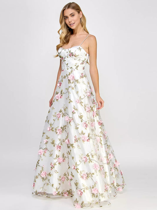 Ivory floor-length prom dress, alternate view showing the bodice and skirt