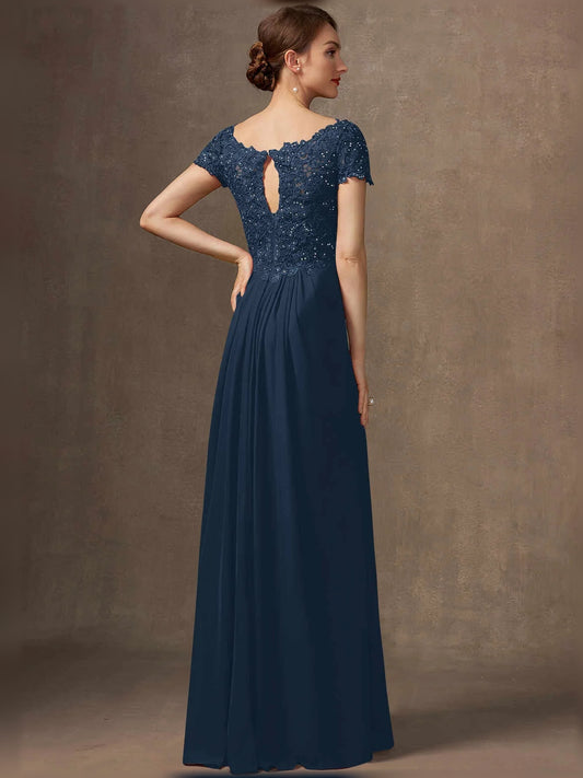 Dark Navy floor-length mother of the bride dress, alternate view showing the bodice and skirt
