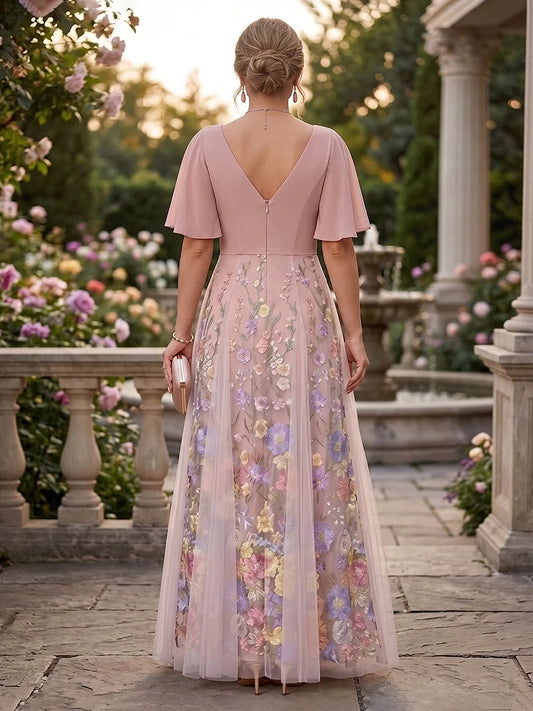 Blush Pink floor-length mother of the bride dress, alternate view showing the bodice and skirt