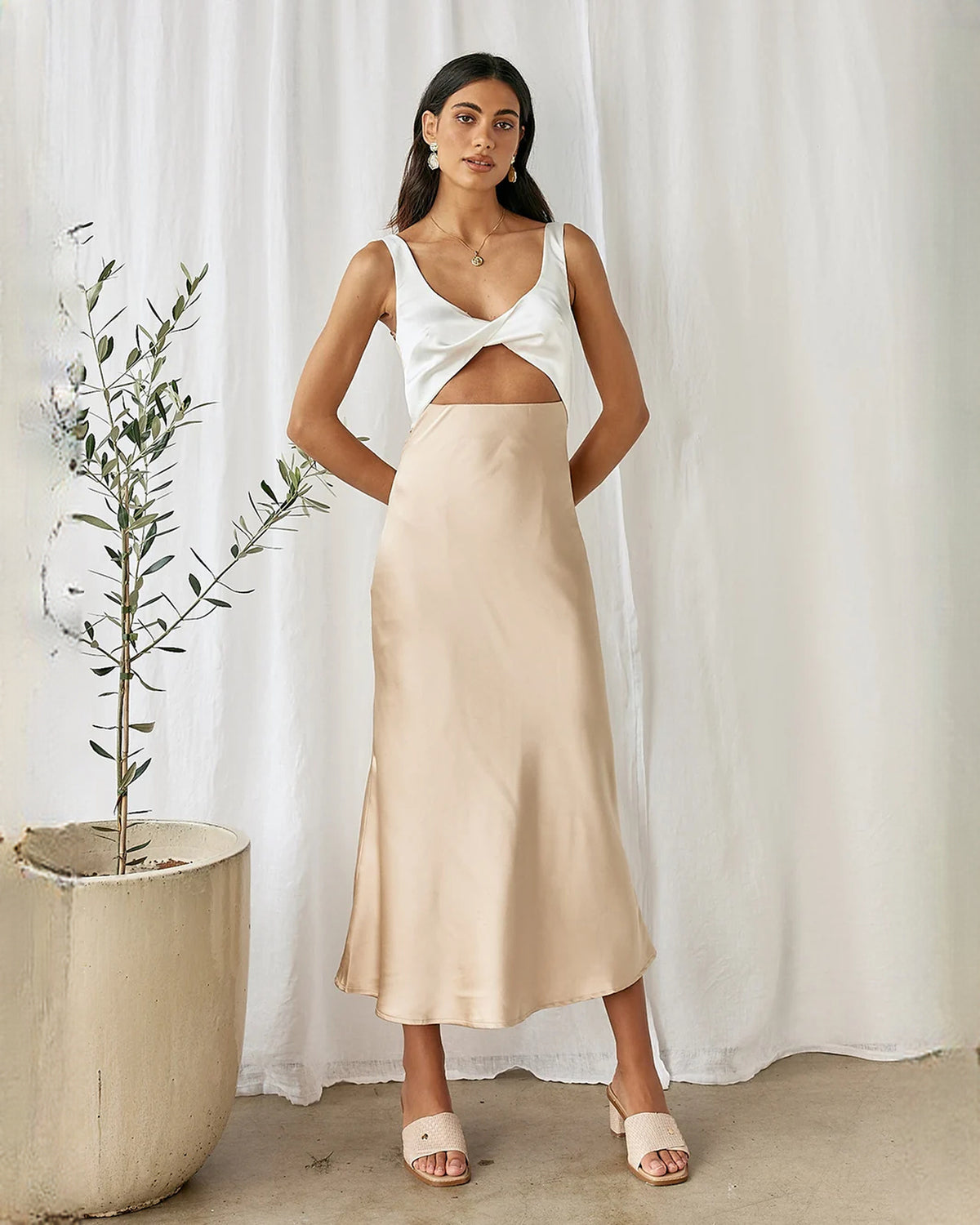 sleeveless satin a-line maxi bridesmaid dress - image 2