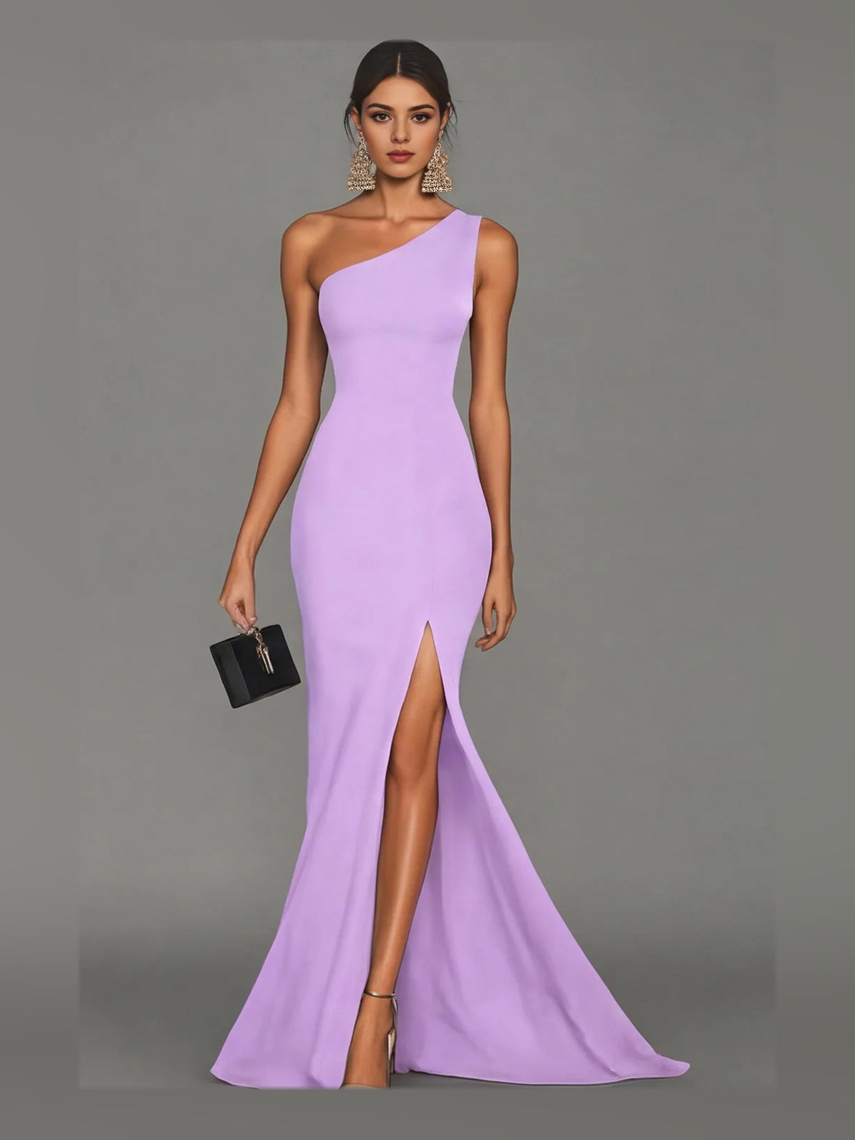 Lavender maxi prom dress, alternate view showing the bodice and skirt
